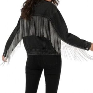 Le Lis Black Denim Rhinestone Fringe Jacket